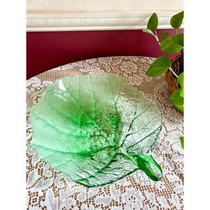 Mats Jonasson Green FOLIA 13" Glass Leaf Bowl Maleras Studio Sweden Lead Crystal